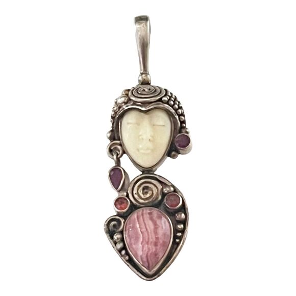 Sajen Goddess Pendant Sterling Silver 2-3/8" Ruby Garnet Rhodochrosite Gemstone - Picture 7 of 7